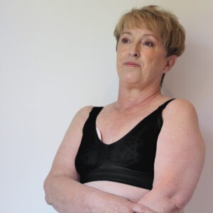 Mastectomy bralette in black front view with We Wear Boost Breast Forms