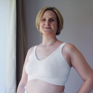 Mastectomy bralette in white with We Wear Boost Breast Forms